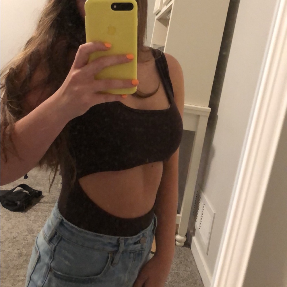 Brown Bodysuit with cutout stomach